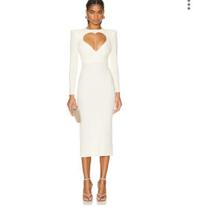 Alex Perry Monroe Heart Cutout Crepe Midi Dress White Cream US 8